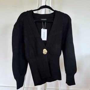 V-Neck Knitted Cardigan with Cool Metal Statement Button